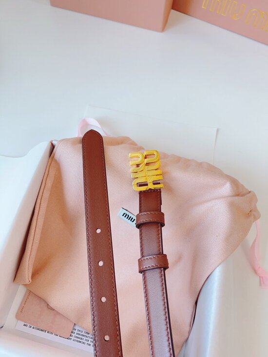 Miu Miu Brown Leather Belt with Gold Logo Buckle 85CM/25MM main image 6